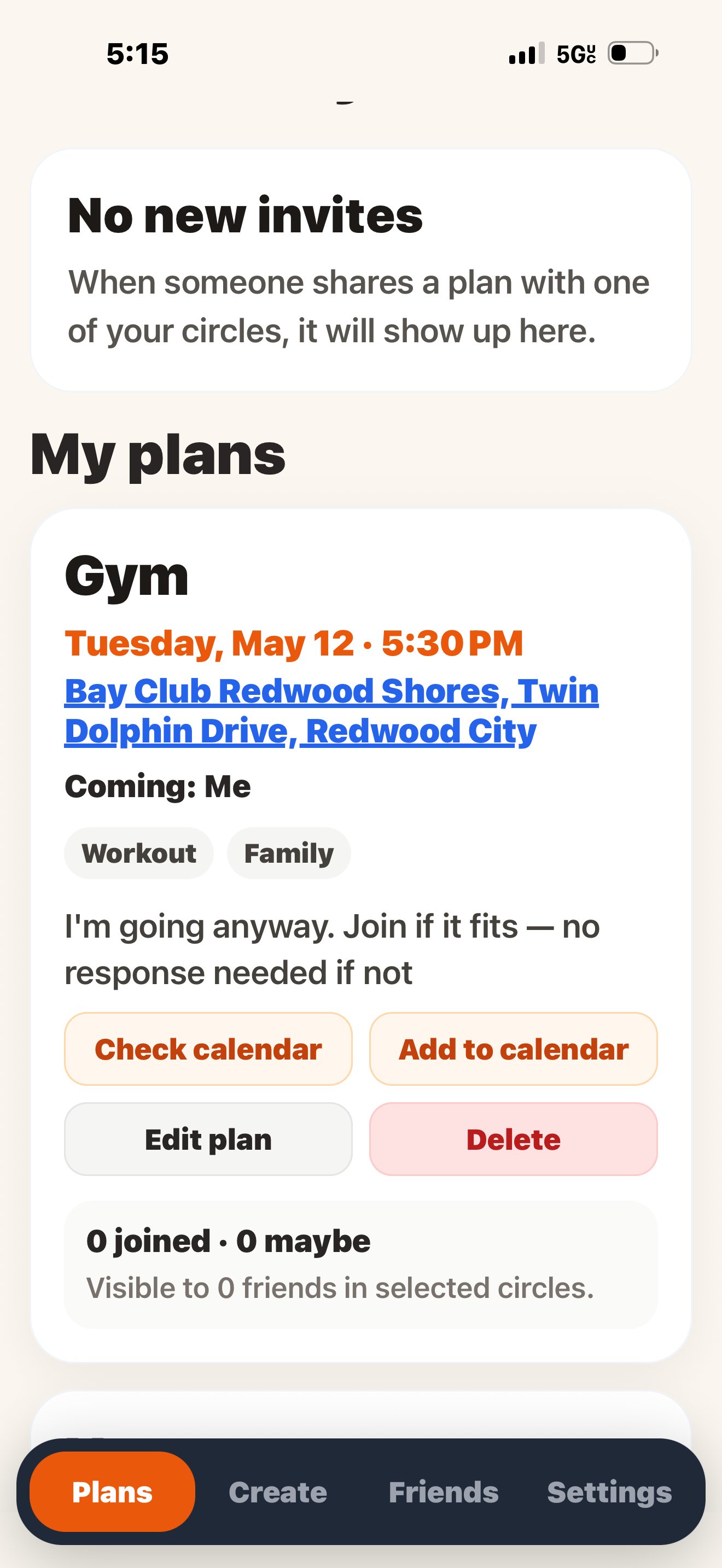 Plans screen